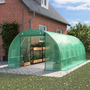 Green Outdoor Walk-in Tunnel Greenhouse with Steel Frame
