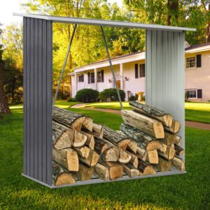 157cm H Garden Outdoor Metal Firewood Log Grey Storage Shed