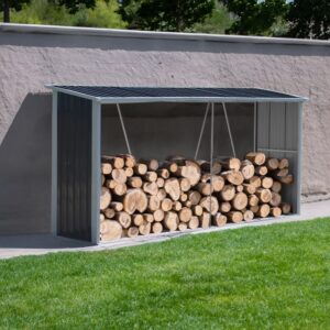 10.9 ft W Metal Garden Storage Shed for Firewood Tools Green/Black