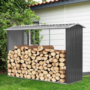240cm W x 86cm D Outdoor Garden Log Storage Shed Steel Anthracite For Patio