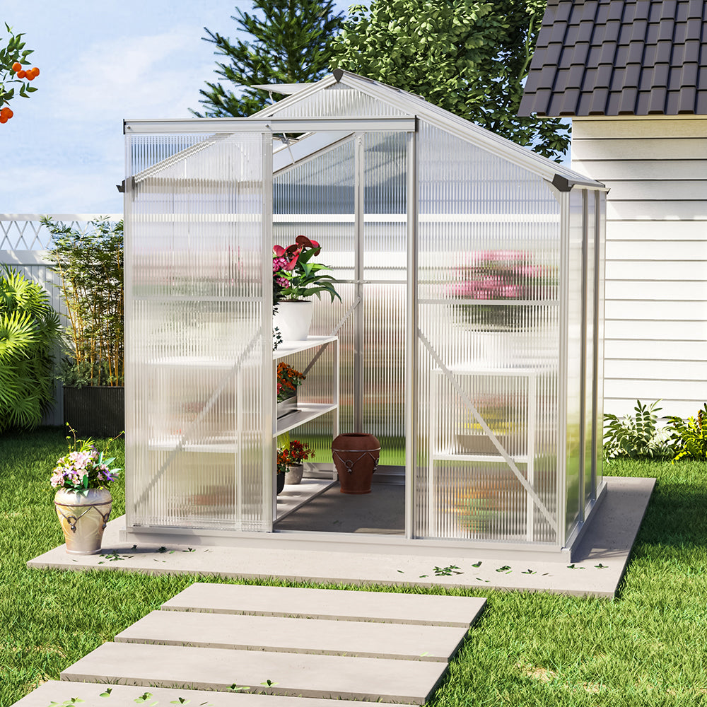 6' x 6' ft Silver Framed Garden Greenhouse with Vent Rust Resistant