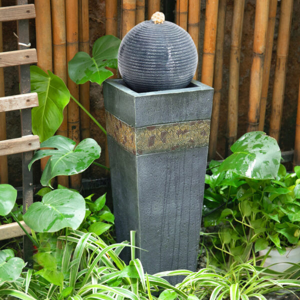 Navy Sphere Electric Fountain Water Feature with LED Light