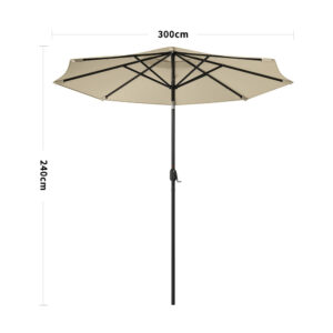 Beige 3m Patio Garden Parasol Sun Umbrella Sunshade Canopy With Solar LED Lights