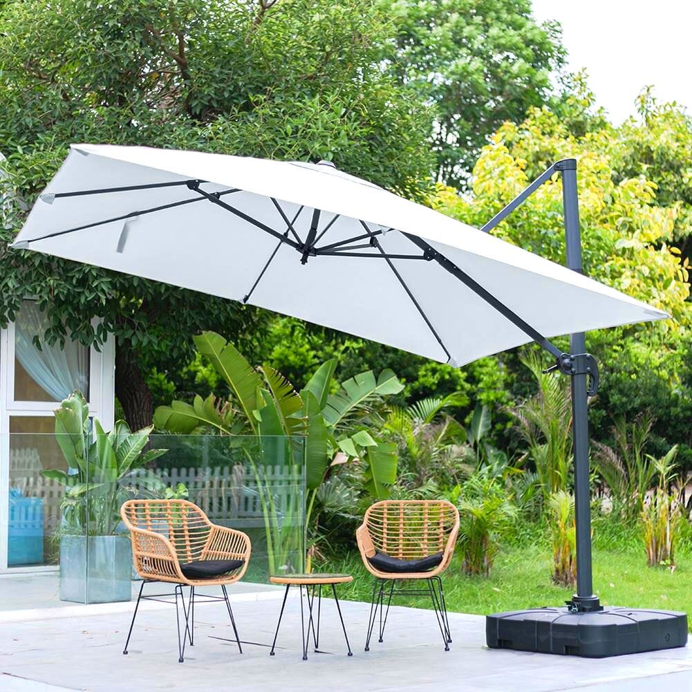 Light Grey 3 x 3 m Square Cantilever Parasol Outdoor Hanging Umbrella for Garden and Patio