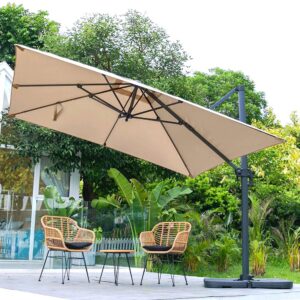 Taupe 3 x 3 m Square Cantilever Parasol Outdoor Hanging Umbrella for Garden and Patio