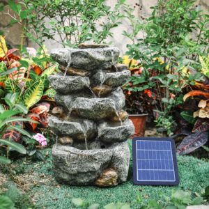 47cm Height Solar Power Garden Water Feature Cascading LED Rockfall