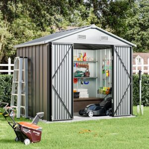 6×8 ft Metal Outdoor Storage Shed with Lockable Double Swing Doors