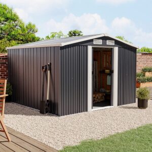 Waterproof 6×8/8×8/10x8ft Metal Shed with Gable Roof Charcoal Black/Green