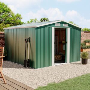 Waterproof 6×8/8×8/10x8ft Metal Shed with Gable Roof Charcoal Black/Green