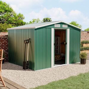 Waterproof 6×8/8×8/10x8ft Metal Shed with Gable Roof Charcoal Black/Green