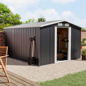 Waterproof 6×8/8×8/10x8ft Metal Shed with Gable Roof Charcoal Black/Green