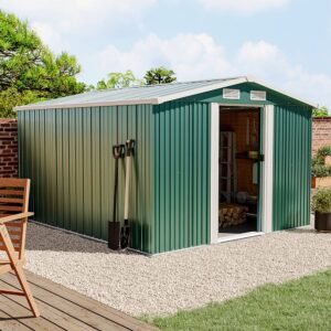 Waterproof 6×8/8×8/10x8ft Metal Shed with Gable Roof Charcoal Black/Green