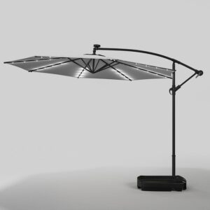 3M Cantilever Garden Parasols Beige/Light Grey/Dark Grey Iron Banana Umbrella with LED Lights