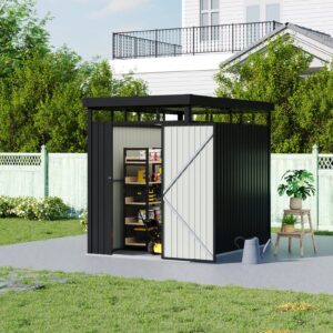 2x2.6x2m/1.6x2.6x2m/2.6x3x2m/4x3x2m Charcoal Black Galvanized Steel Storage Shed with Double/Single Lockable Doors