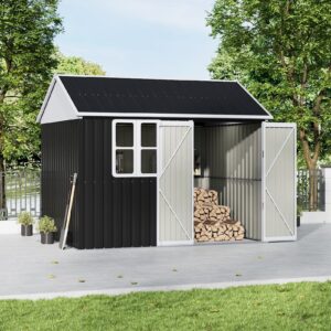 7X4ft/8.5X5.5ft/10x8ft Charcoal Black Storage Shed with Double Doors and Grid Window