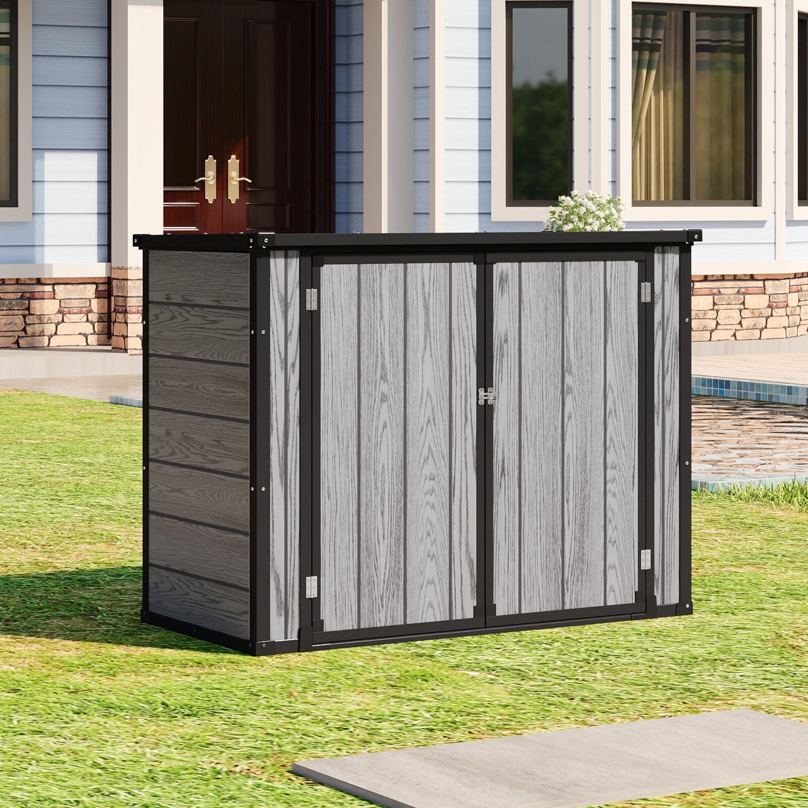 4x2ft Plastic Waterproof Grey Garden Tool Bicycle Storage Shed