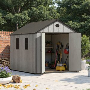 6'x8'ft/8'x8'ft/8'x12'ft/8'x16'ft Gray Wood Grain Plastic Tool Shed