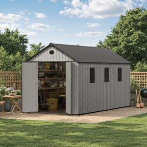 6'x8'ft/8'x8'ft/8'x12'ft/8'x16'ft Gray Wood Grain Plastic Tool Shed