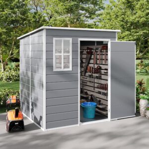 8x4/6x6ft PP Outdoor Apex/Flat Roof Garden Storage Shed with Window and Vent