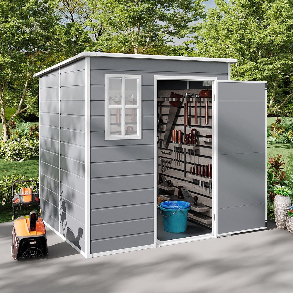 8x4/6x6ft PP Outdoor Apex/Flat Roof Garden Storage Shed with Window and Vent