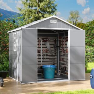 8x6ft / 8x8ft Plastic Outdoor Apex Roof Tool Shed with Dual-door (Ver.2)