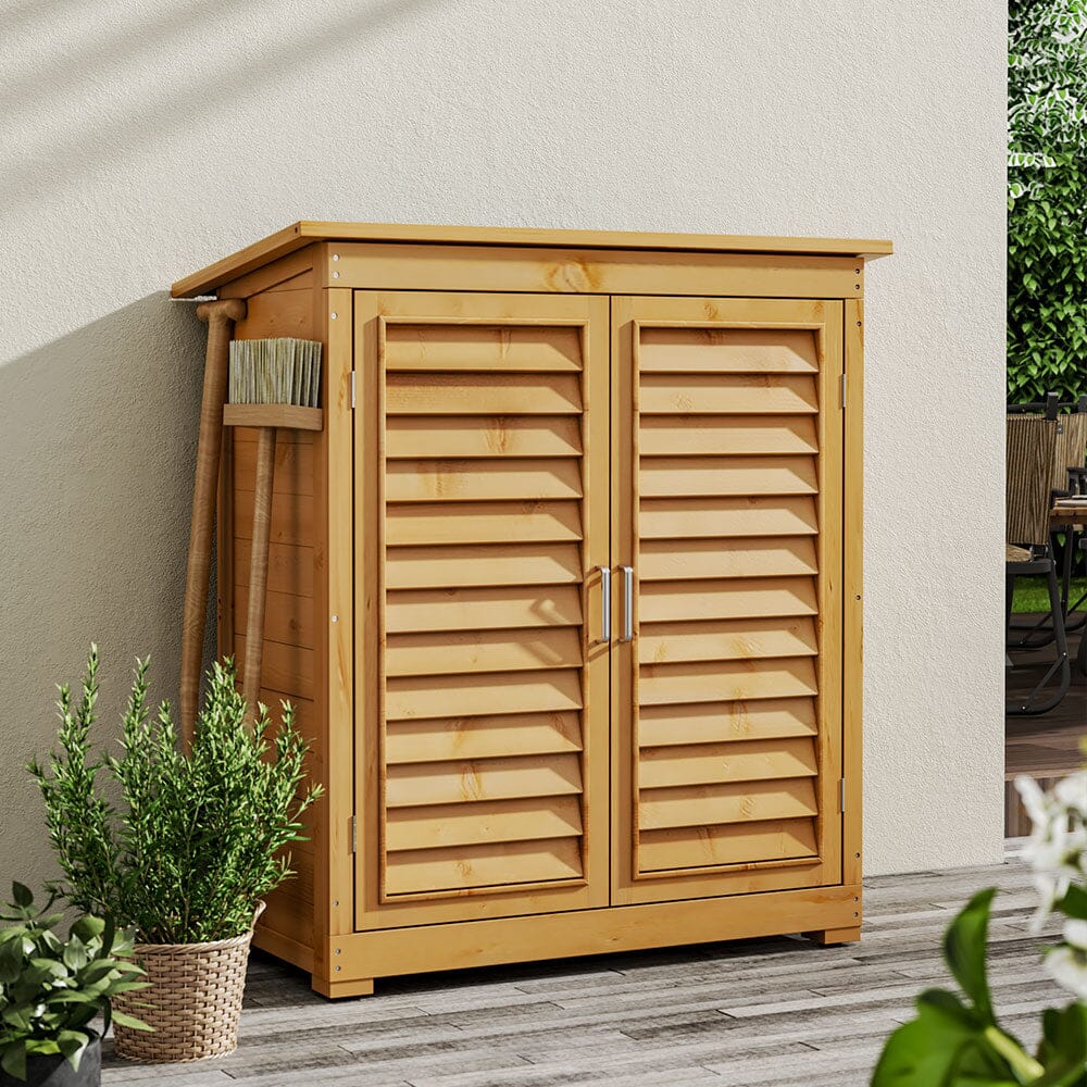 97cm H Wood Outdoor Solid Wood Storage Cabinet Garden Tool Shed