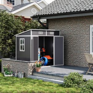 6x4ft / 8x4ft Plastic Outdoor Garden Storage Shed with Light Grey