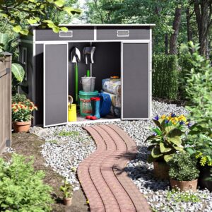 6x4ft / 8x4ft Plastic Outdoor Garden Storage Shed with Light Grey