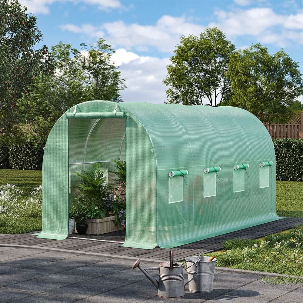 13×9ft/ 19×9ft Metal Framed Walk-in Greenhouse with Zipper Door and Windows - 13×9ft