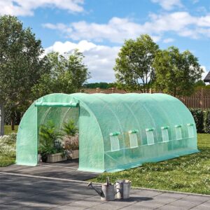 13×9ft/ 19×9ft Metal Framed Walk-in Greenhouse with Zipper Door and Windows - 19×9ft