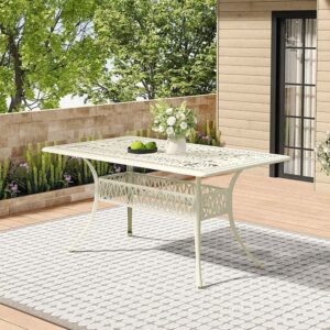 150cm Wide Garden Dining Table Hollow Cast Aluminium Tables White/Black - White