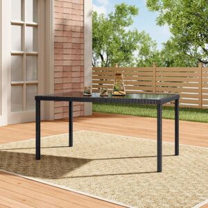 150cm Width Garden Dining Table Patio Outdoor Rectangle Table Black/Brown - Black