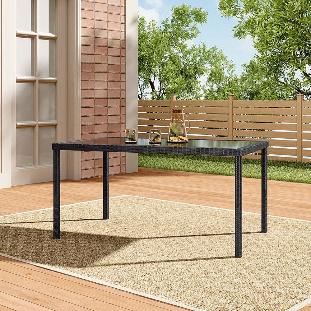 150cm Width Garden Dining Table Patio Outdoor Rectangle Table Black/Brown - Black