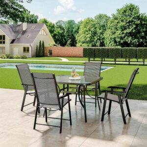 3/5pcs Garden Patio Dining Set Outdoor Furniture - 4 Foldable Chairs with a Table / Black