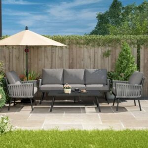 4 Piece Aluminium Outdoor Sofa Set with Glass Table Garden Furniture - B
