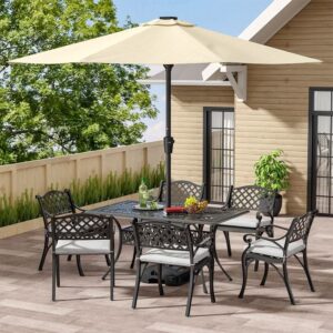 4/6 Seater Aluminium Garden Dining Set with Parasol Hole - Black / Table with 4 Chairs