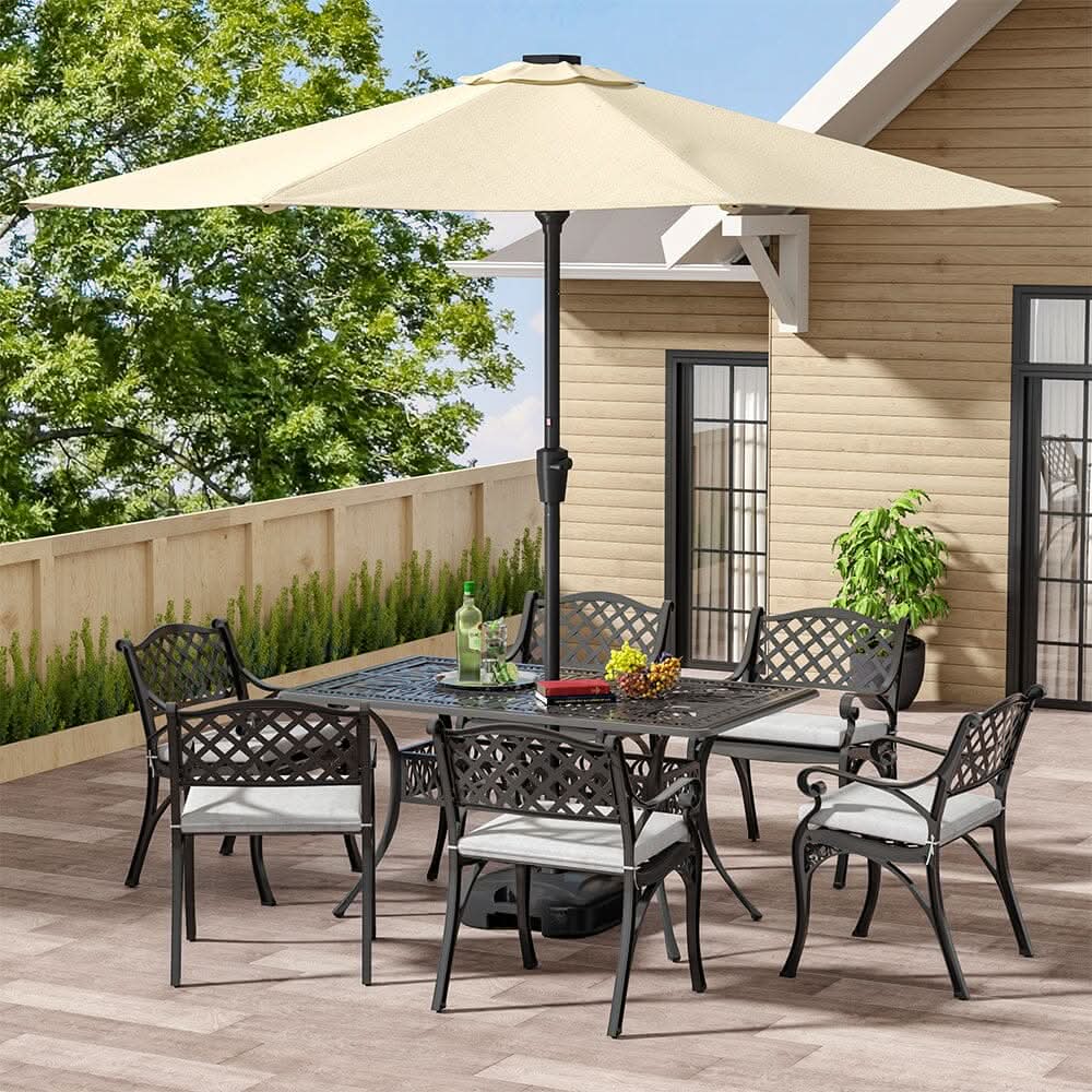 4/6 Seater Aluminium Garden Dining Set with Parasol Hole - Black / Table with 4 Chairs