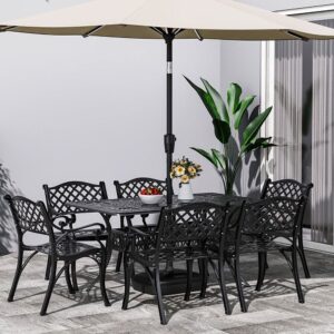 4/6 Seater Aluminium Garden Dining Set with Parasol Hole - Black / Table with 6 Chairs