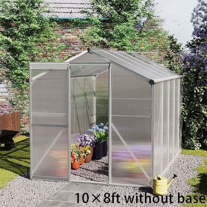 4x6ft/ 6x6ft/ 8x6ft/ 10x6ft Silver Aluminum Framed Greenhouse with Vent - 10' x 6' ft / Without base frame