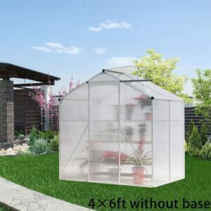 4x6ft/ 6x6ft/ 8x6ft/ 10x6ft Silver Aluminum Framed Greenhouse with Vent - 4' x 6' ft / Without base frame