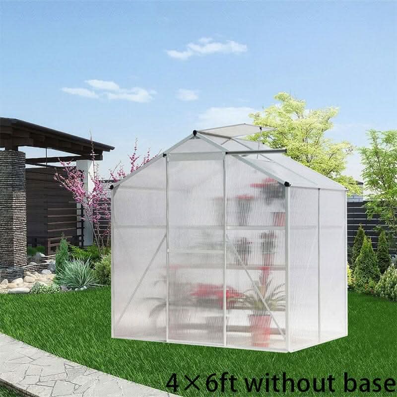 4x6ft/ 6x6ft/ 8x6ft/ 10x6ft Silver Aluminum Framed Greenhouse with Vent - 4' x 6' ft / Without base frame