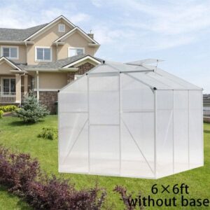 4x6ft/ 6x6ft/ 8x6ft/ 10x6ft Silver Aluminum Framed Greenhouse with Vent - 6' x 6' ft / Without base frame