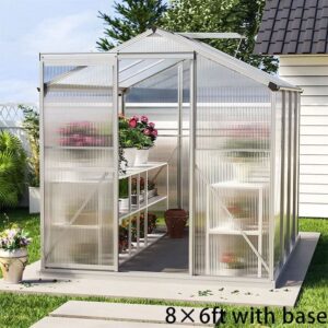 4x6ft/ 6x6ft/ 8x6ft/ 10x6ft Silver Aluminum Framed Greenhouse with Vent - 8' x 6' ft / With base frame