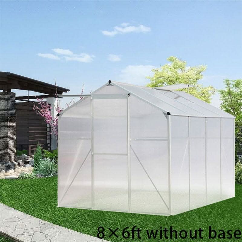 4x6ft/ 6x6ft/ 8x6ft/ 10x6ft Silver Aluminum Framed Greenhouse with Vent - 8' x 6' ft / Without base frame