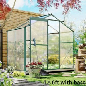 4×6 ft/ 6×6 ft/ 8×6 ft/ 10×6 ft Garden Greenhouse Green Framed with Vent - 4' × 6' ft / With Base