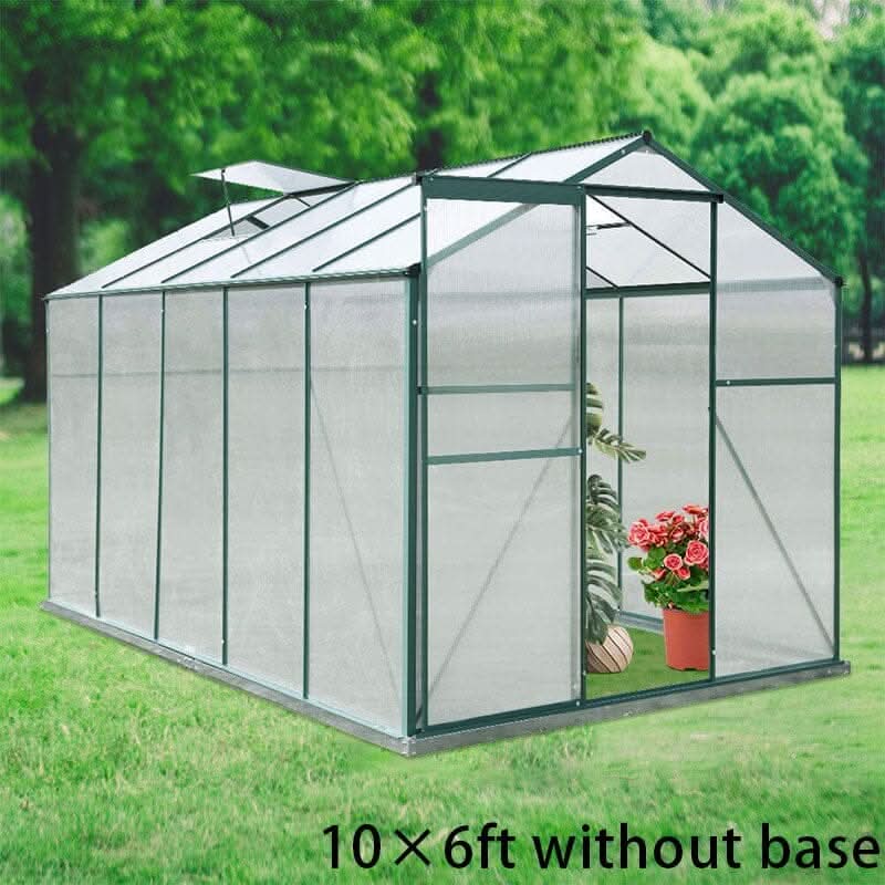 4×6 ft/ 6×6 ft/ 8×6 ft/10' x 6' ft Garden Greenhouse Green Framed with 2 Vents Rain Gutter Setting - Without Base / 10' × 6' ft