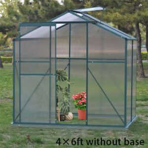4×6 ft/ 6×6 ft/ 8×6 ft/10' x 6' ft Garden Greenhouse Green Framed with 2 Vents Rain Gutter Setting - Without Base / 4' × 6' ft