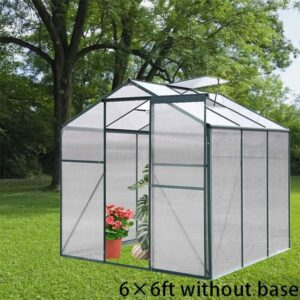 4×6 ft/ 6×6 ft/ 8×6 ft/10' x 6' ft Garden Greenhouse Green Framed with 2 Vents Rain Gutter Setting - Without Base / 6' × 6' ft