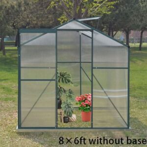 4×6 ft/ 6×6 ft/ 8×6 ft/10' x 6' ft Garden Greenhouse Green Framed with 2 Vents Rain Gutter Setting - Without Base / 8' × 6' ft