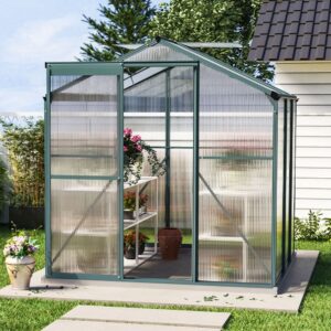 6 x 6 ft Garden Greenhouse Green Framed with Vent - Without Base / L 190 x W 190 x H 183.3 cm